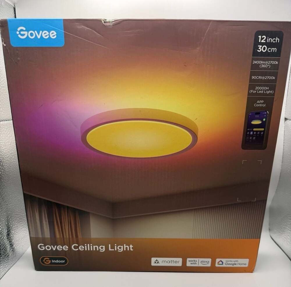 Govee Smart Ceiling Light, RGBIC 2400LM 2700K-6500K 12 Inch 1 Pack White